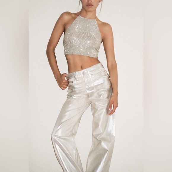 NWT Zara The Boy Boy Fit In Silver Jeans Metallic Blogger Favorite Sz 6 - Picture 4 of 16